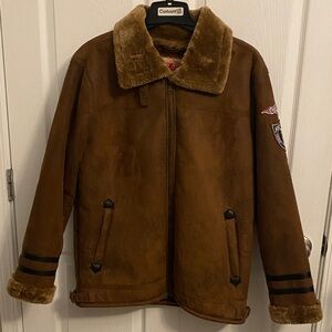 NWOT Men’s Aviator Vintage-Inspired Brown Suede Faux Fur Jacket 2X